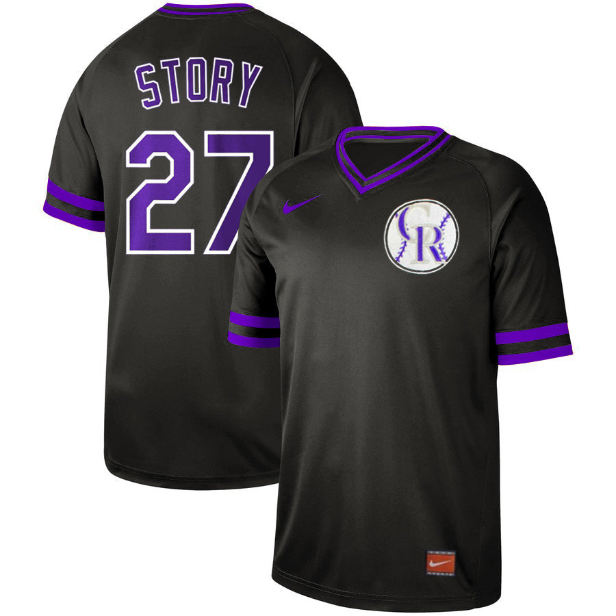 Men's Colorado Rockies #27 Trevor Story Black Cooperstown Collection Legend Stitched Jersey